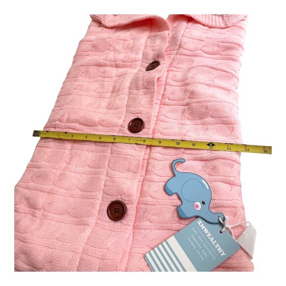 XMWealthy Baby BLANKET Knit Stroller Car Seat Sweater Pink Button 0-6 Months NWT - Picture 5 of 7